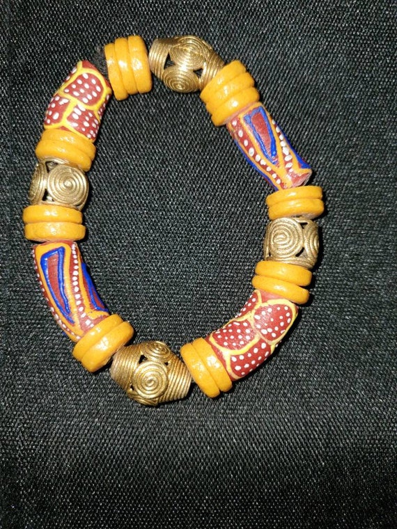 Ghanaian Bead Bracelet, African Bead Bracelet, Authentic Brass and ...