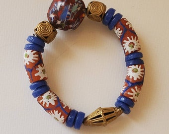 Ghanaian Bead Bracelet, African Bead Bracelet, Authentic Brass and Recycled Glass Bead from Gha