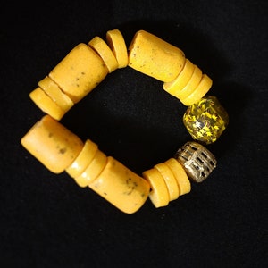 Bold Ghanaian Bead and brass Bracelet, Unisex Royal Bead Bracelet, Krobo  Bead Bracelet. Recycled Bead Bracelet, Chunky Yellow Krobo Bead