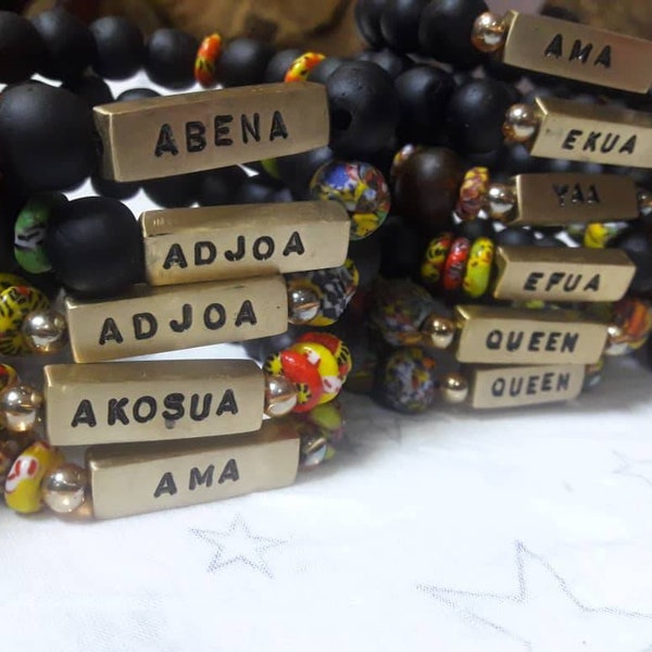 Authentic Glass Beads from Ghana. African beaded name Bracelet.