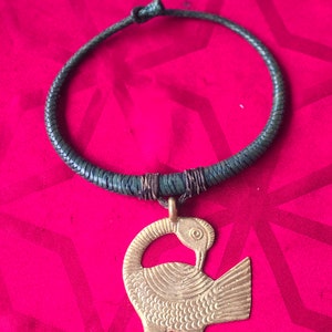Leather/Brass Unisex Necklace, Sankofa Brass Necklace