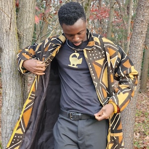 Authentic MudCloth Jacket with zipper. Mudcloth Long Jacket.