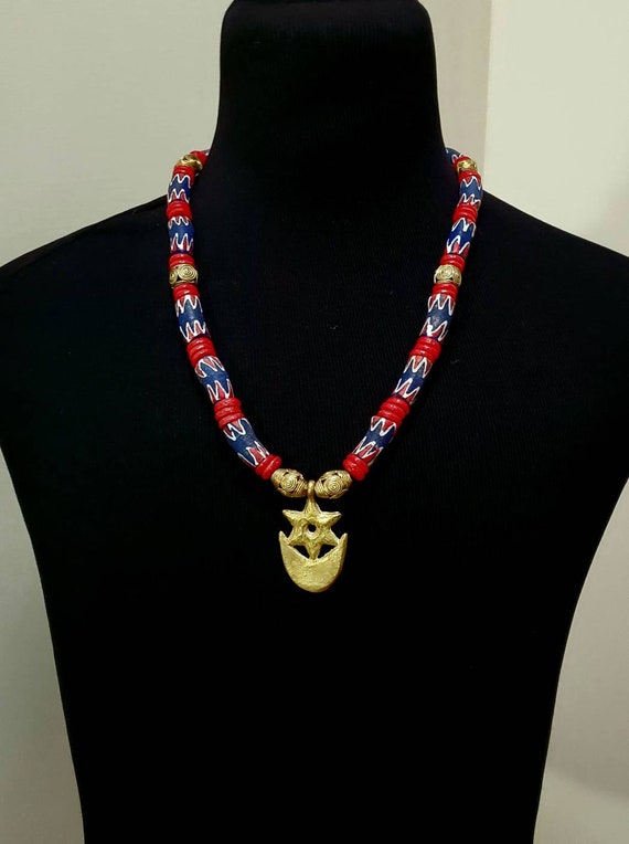 Royal Bead Necklace, Mens Krobo Bead Necklace, Women's African Bead
