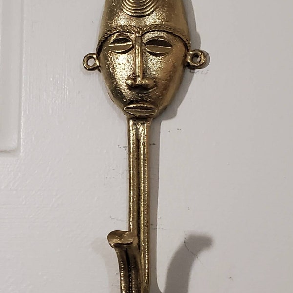 Ghanaian Brass Hook, Hand Cast Brass Hook, African Mask Brass Hook.