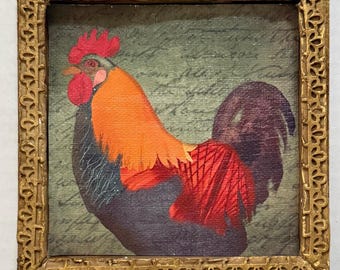 Rooster Collage Print Cottagecore in 5x5 Hand Crafted Frame