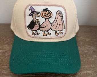 Embroidered Halloween Duck Trucker Hat: Witch, Ghost, Pumpkin