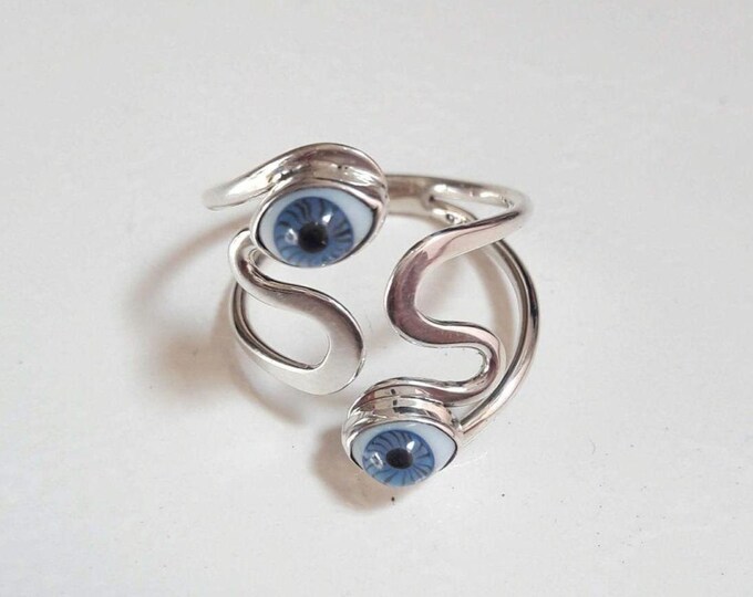 Sterling Silver Crystal Evil Eye Protection Ring All Sizes - Etsy