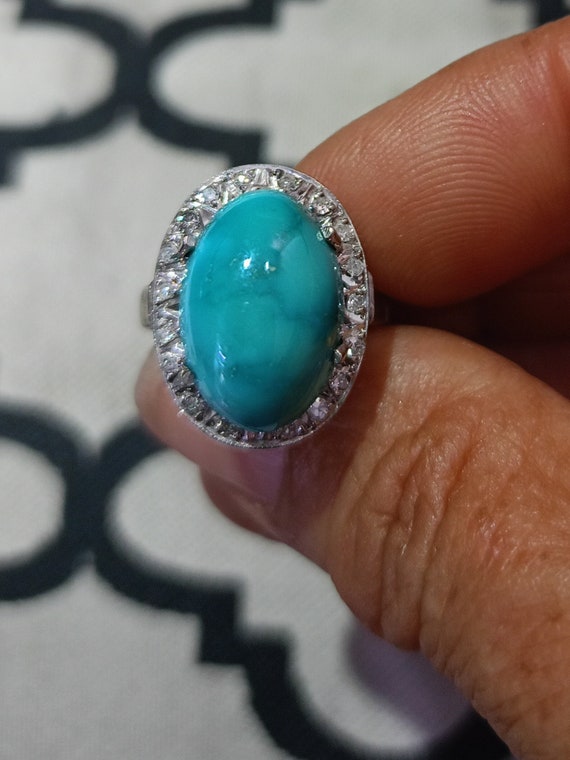 Art Deco vintage Antique Palladium Turquoise and … - image 1