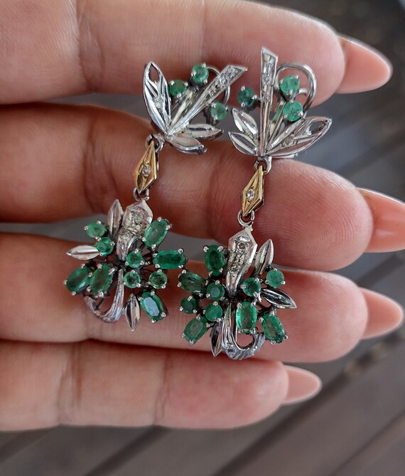 50's Vintage Antique Retro Palladium Emerald  min… - image 7