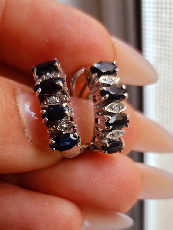 Palladium vintage Sapphire diamond Stud earrings