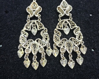 Mexican Sterling silver Filigree  handmade dangle earrings