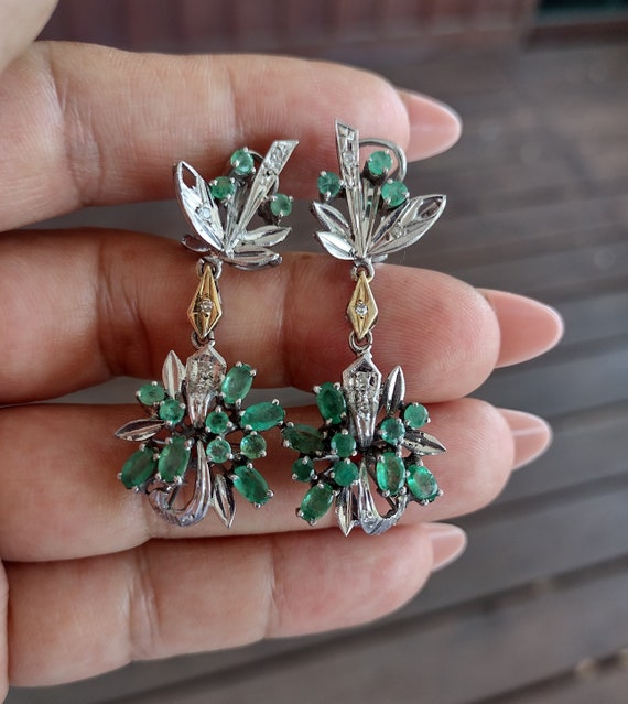 50's Vintage Antique Retro Palladium Emerald  min… - image 4