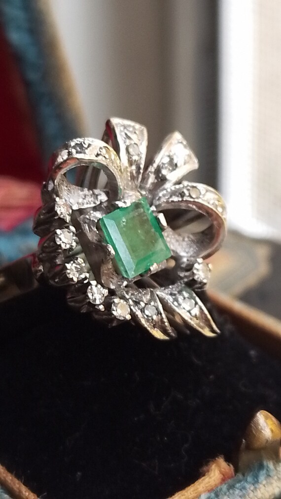 Art deco antique vintage palladium emerald diamom… - image 3