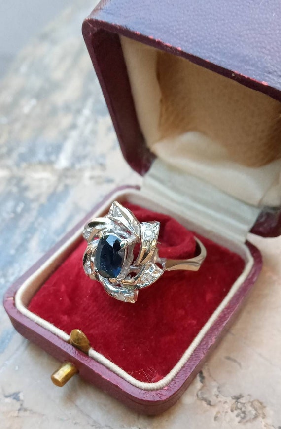 Retro vintage Antique palladium sapphire diamond c