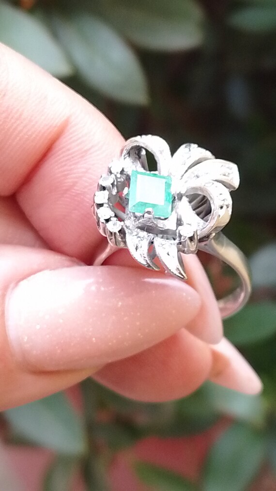 Art deco antique vintage palladium emerald diamom… - image 9