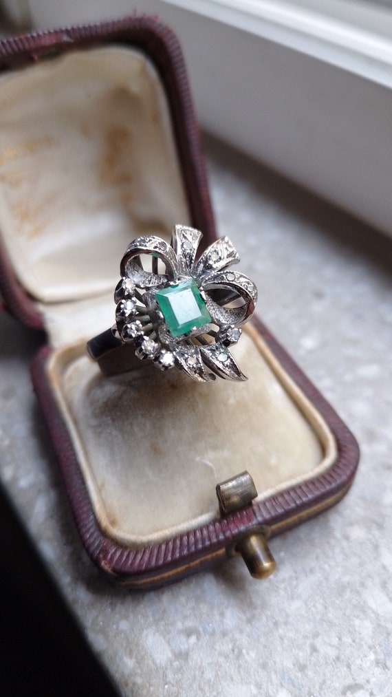 Art deco antique vintage palladium emerald diamom… - image 2