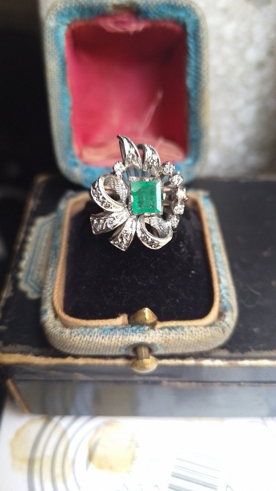 Art deco antique vintage palladium emerald diamom… - image 5