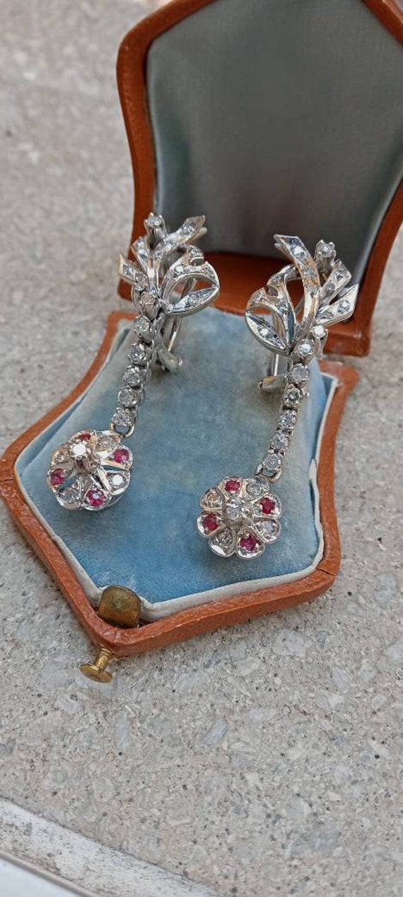 Vintage Antique Palladium Ruby AND Diamond Dangle 