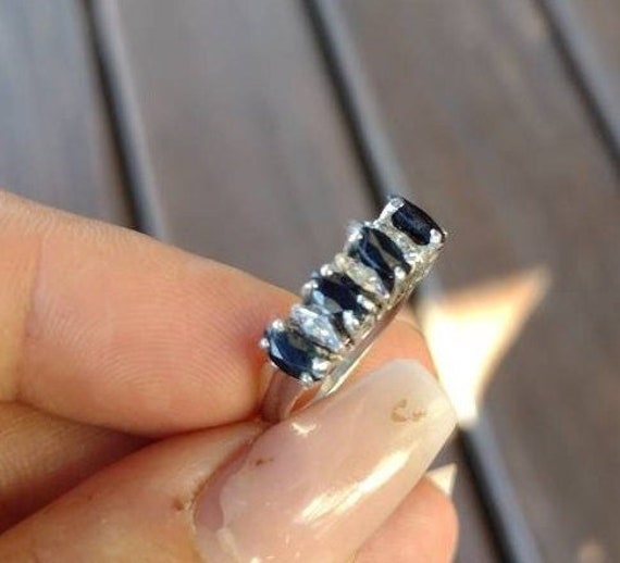 Vintage antique palladium sapphire diamond  four … - image 1