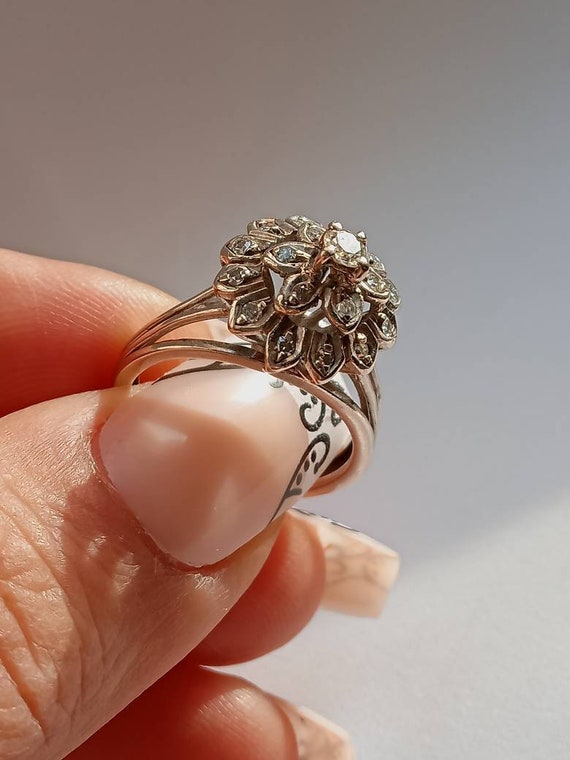 Antique Vintage Palladium Diamond Cluster Cocktail Engagement Dome