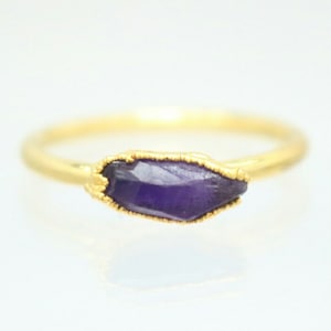 Raw Amethyst Ring, Gold Ring,Raw Stone Ring,Raw Rough Crystal Ring,Stacking Ring,Engagement Ring For Women, February Birthstone Ring