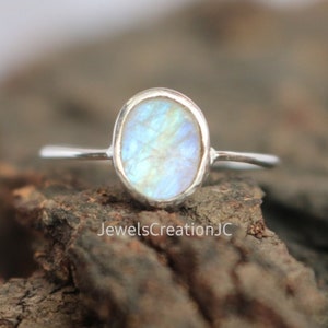 Raw Moonstone Ring, Raw Rainbow Moonstone 925 Sterling Silver Ring, Gemstone Ring, Engagement Ring For Women, Gold Ring,June Birthstone Ring