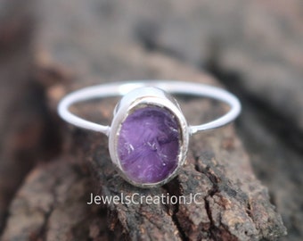 Bague en améthyste brute, pierre de naissance brute de février, bague en argent sterling 925, bague en pierres précieuses, bague de fiançailles pour femme, bague en améthyste véritable