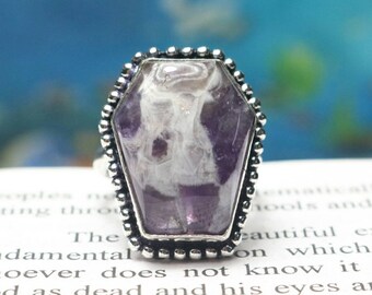 Coffin Ring, 925 Sterling Silver Ring, Natural Amethyst Ring, Quality Coffin Gemstone Ring, Birthstone Ring, Statement Ring, Gift For He