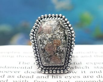 Coffin Ring, 925 Sterling Silver Ring, Natural Rubyfall Ring, Quality Coffin Gemstone Ring, Birthstone Ring, Statement Ring