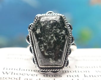 Coffin Ring, 925 Sterling Silver Ring, Natural Black Tourmaline Ring, Quality Coffin Gemstone Ring, Birthstone Ring, Statement Ring