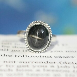 Natural Black Star Sapphire Ring, 925 Sterling Silver Ring, Dainty Ring, 925 Sterling Silver Handmade Ring, Statement Ring, Birthstone Ring