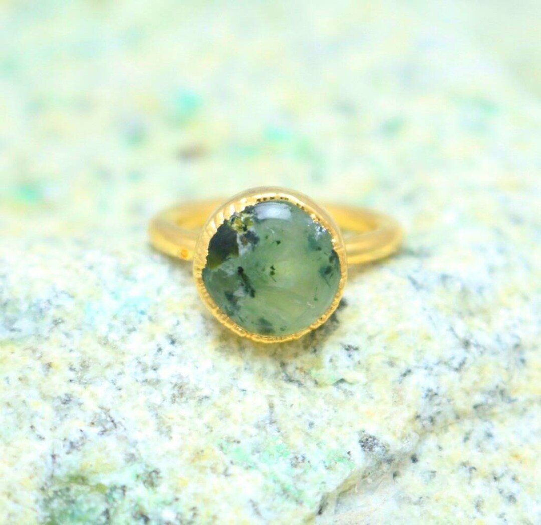 Prehnite Ring Prehnite Gold Ring Crystal Ring Gemstone Etsy UK