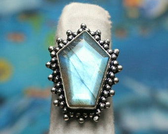 925 Sterling Silver Ring, Natural Labradorite Quality Coffin Gemstone Ring,Sterling Silver Ring,Coffin Shape Ring,Perfect Gift For Her/Women