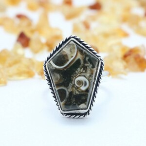 Turritella Agate Ring, 925 Sterling Silver Ring, Dainty Ring, Solid 925 Sterling Silver Ring, Handmade Ring, Statement Ring, Birthstone Ring