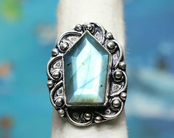 925 Sterling Silver Ring, Natural Labradorite Quality Coffin Gemstone Ring,Sterling Silver Ring,Coffin Shape Ring,Perfect Gift For Her/Women