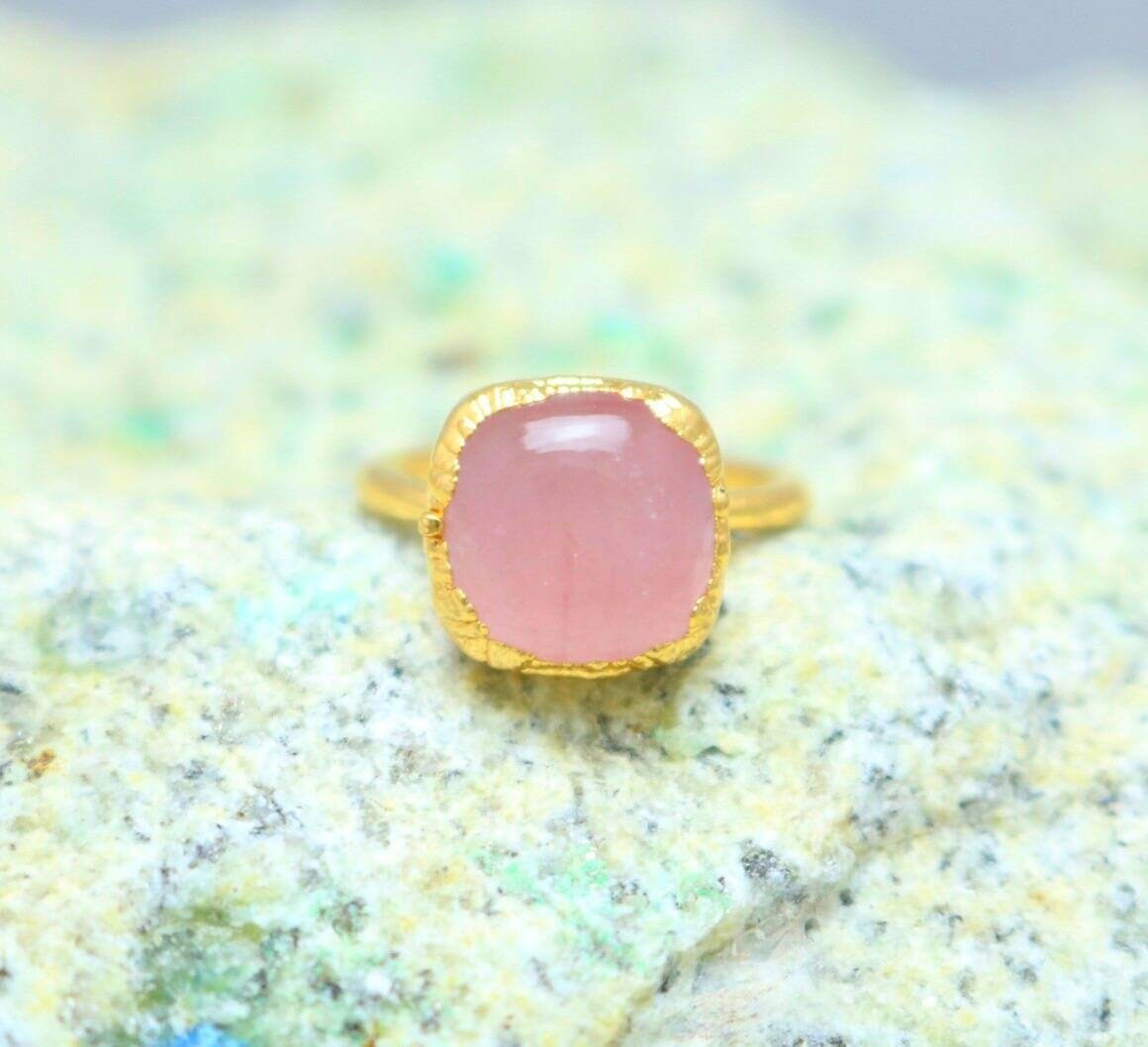 Rose Quartz Ring Rose Quartz Gold Ring Crystal Ringgemstone Etsy