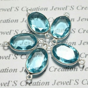 925 Sterling Silver Connector, Natural Sky Blue Topaz Faceted Cut Oval Shape Quality Gemstone Sterling Silver Connector 5 Pieces, Size 14 MM