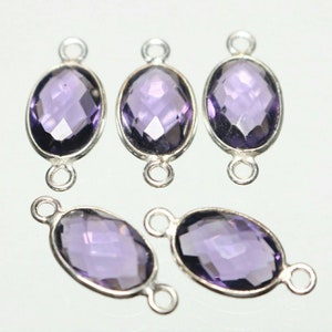 925 Sterling Silver Connector, Amethyst Faceted Briolette Oval Shape Quality Gemstone Sterling Silver Connector 5 Pieces, 12 × 8 MM