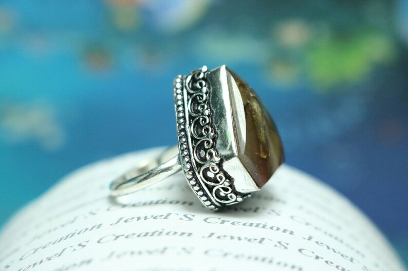 925 Sterling Silver Agate Ring Gift For HerWomen Natural Montana Agate Quality Diamond Shape Gemstone Ring