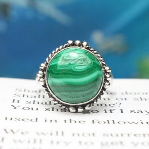 Natural Malachite Ring, 925 Sterling Silver Ring, Dainty Ring, Solid 925 Sterling Silver Handmade Ring, Statement Ring, Birthstone Ring