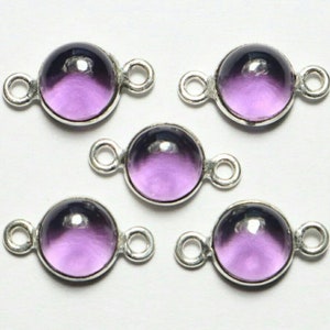 925 Sterling Silver Connector Amethyst Quartz Round Shape Quality Gemstone Sterling Silver Connector 5 Pieces, Size 8 MM