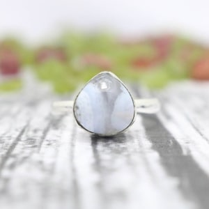 Blue Lace Agate Ring, 925 Sterling Silver Ring, Gemstone Ring, Sterling Silver Simple Ring, Statement Ring, Silver Ring, Birthstone Ring