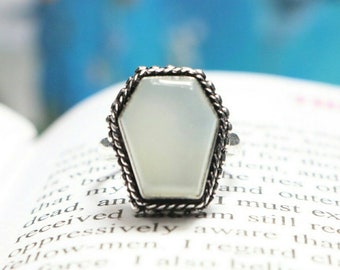 925 Sterling Silver Ring, Natural White Moonstone Quality Coffin Gemstone Ring, Gift For Her/Women