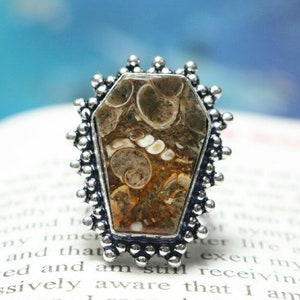 925 Sterling Silver Ring, Natural Turritella Fossil Quality Coffin Gemstone Ring, Sterling Silver Ring, Perfect Gift For Her/Women