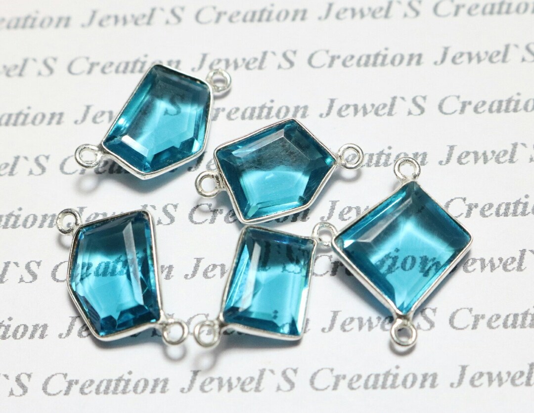 925 Sterling Silver Connector London Blue Topaz Quartz Faceted Cut