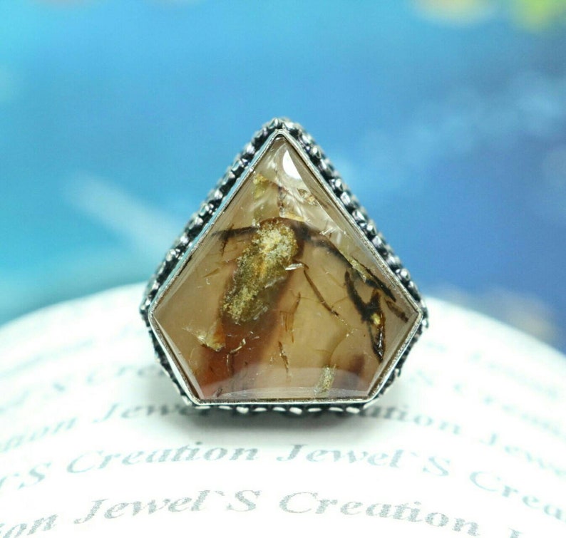 925 Sterling Silver Agate Ring Gift For HerWomen Natural Montana Agate Quality Diamond Shape Gemstone Ring