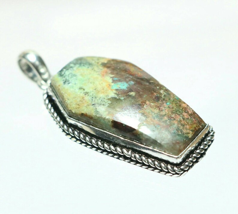 Perfect Gift For HerWomen 925 Sterling Silver Chrysocolla Necklace Natural Chrysocolla Quality Coffin Shape Gemstone Necklace
