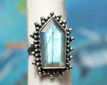 925 Sterling Silver Ring, Natural Labradorite Quality Coffin Gemstone Ring,Sterling Silver Ring,Coffin Shape Ring,Perfect Gift For Her/Women