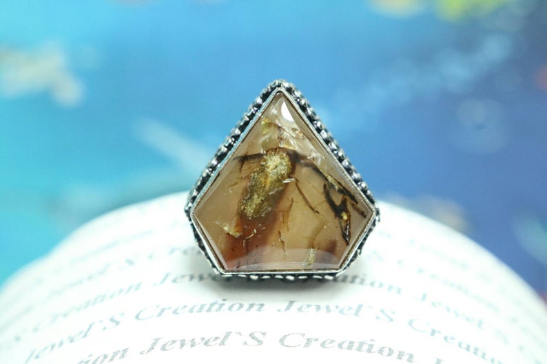 925 Sterling Silver Agate Ring Gift For HerWomen Natural Montana Agate Quality Diamond Shape Gemstone Ring