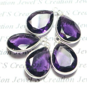 925 Sterling Silver Connector, Amethyst Faceted Cut Pear Shape Quality Gemstone Sterling Silver Connector 5 Pieces, 16-14 MM